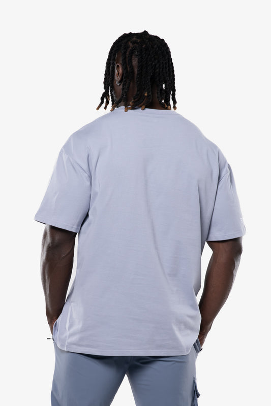 T-SHIRT MINIMAL OVERSIZED MANCHES COURTES - DUSTY BLUE